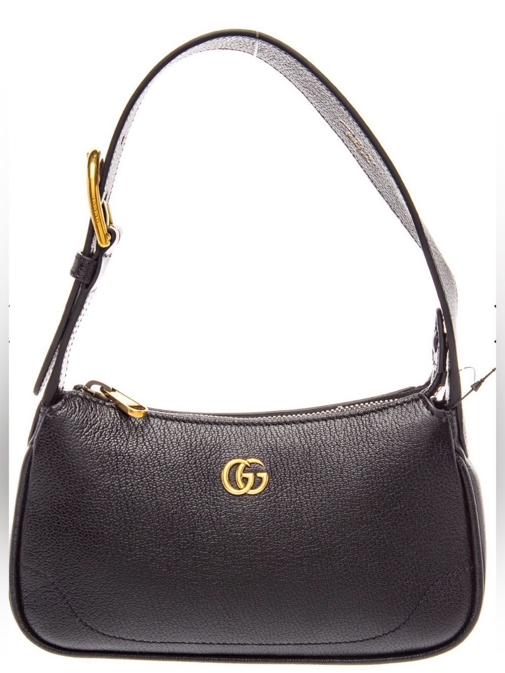 Gucci Black Aphrodite Leather Shoulder Bag with Gold Double G Accent